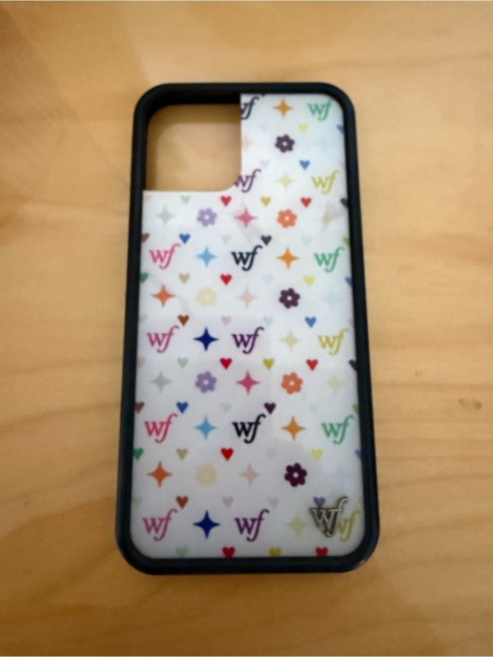 Wildflowers White Phone Case with Multicolor WF Pattern and Black Bumper